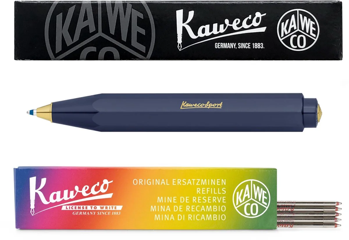 Balpen - Classic Sport - Met doosje Balpenvullingen MEDIUM ROOD fra Kaweco i Blå – produktbillede