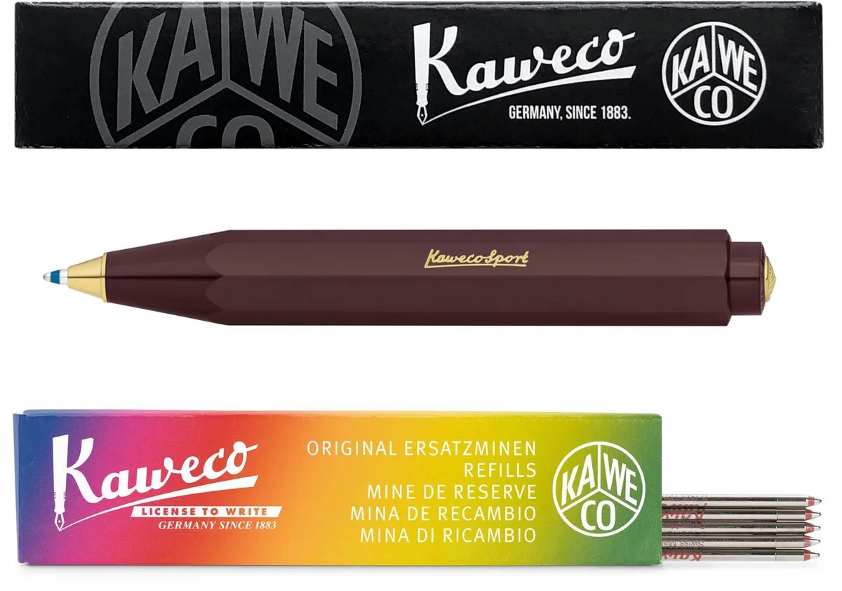Balpen - Classic Sport - Met doosje Balpenvullingen MEDIUM ROOD fra Kaweco i Burgundy – produktbillede