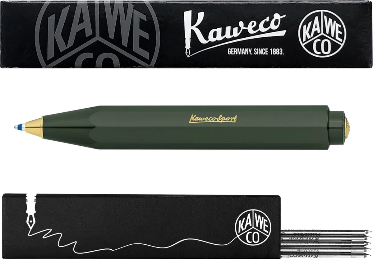 Balpen - Classic Sport - Met doosje Balpenvullingen MEDIUM Zwart fra Kaweco i Grøn – produktbillede