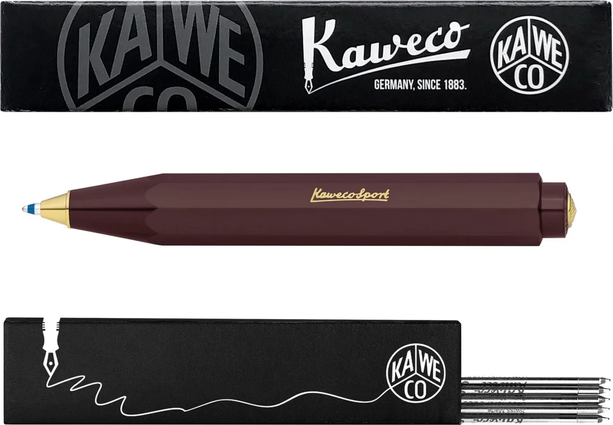 Balpen - Classic Sport - Met doosje Balpenvullingen MEDIUM Zwart fra Kaweco i Burgundy – produktbillede