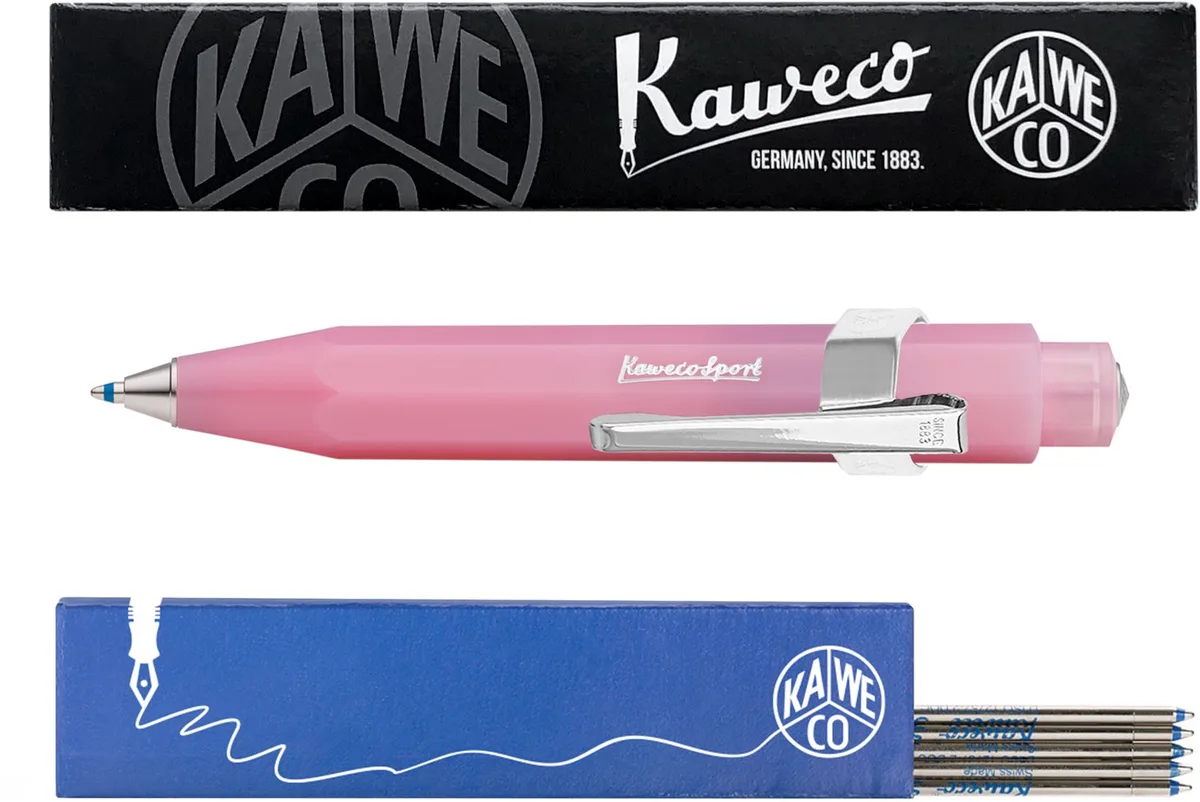 Balpen - Clip chrome - Frost - Blush Pitaya - Doosje Blauwe balpen vullingen fra Kaweco i Lyserød – produktbillede