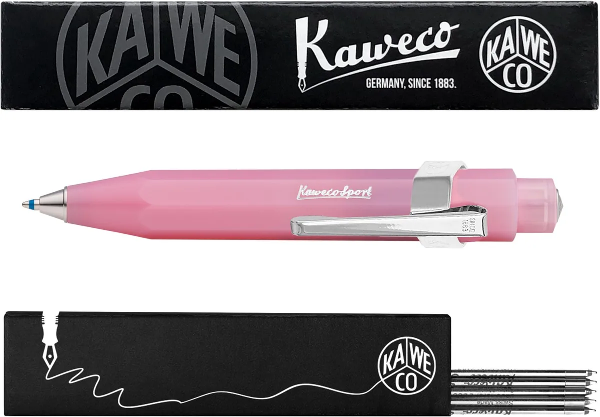Balpen - Clip chrome - Frost - Blush Pitaya - Doosje Zwarte balpen vullingen fra Kaweco i Lyserød – produktbillede