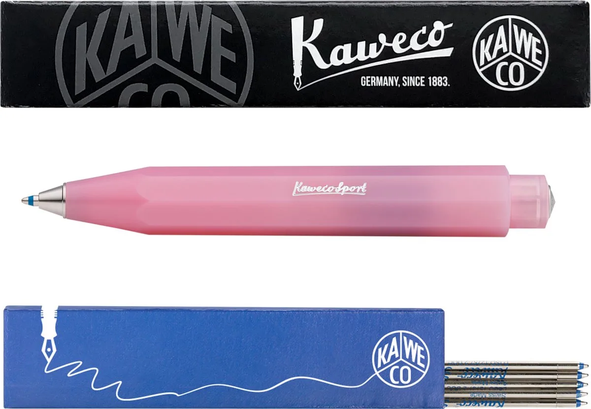 Balpen - Frosted Sport - Blush Pitaya - Met doosje Balpenvullingen MEDIUM Blauw van Kaweco in Roze – productfoto