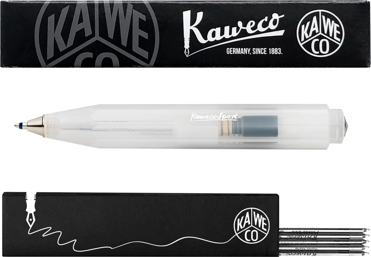 Balpen - Frosted Sport - Coconut (Natural) - Met doosje Balpenvullingen MEDIUM Zwart van Kaweco in Transparant – productfoto