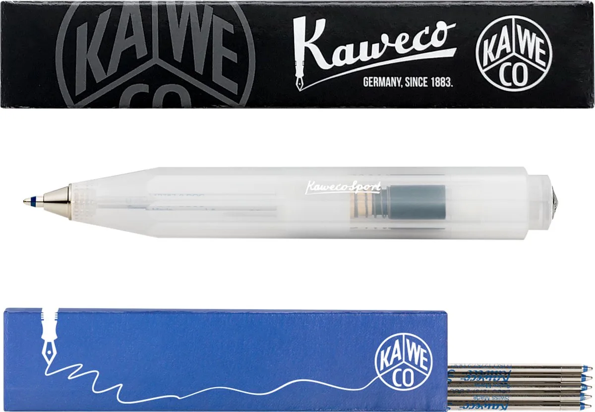 Balpen - Frosted Sport - Coconut (Natural) - Met doosje Balpenvullingen MEDIUM Blauw van Kaweco in Transparant – productfoto