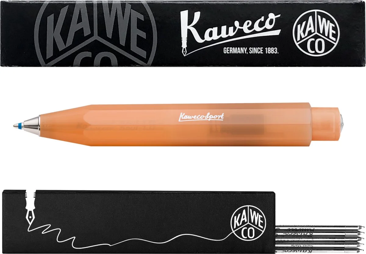 Balpen - Frosted Sport - Soft Mandarin - Met doosje Balpenvullingen MEDIUM Zwart van Kaweco in Oranje – productfoto