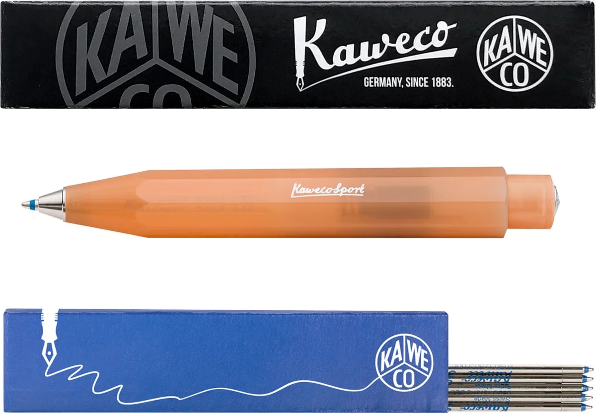 Balpen - Frosted Sport - Soft Mandarin - Met doosje Balpenvullingen MEDIUM Blauw van Kaweco in Oranje – productfoto