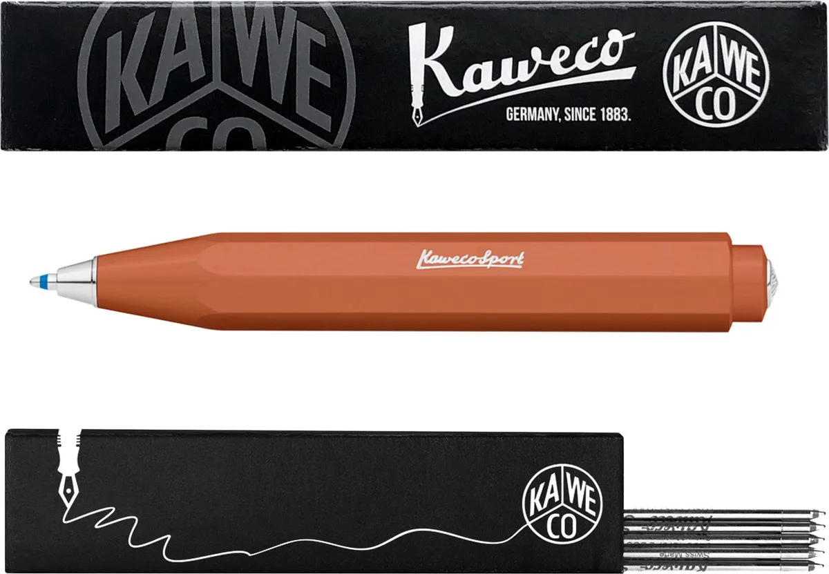 Balpen - Skyline Sport - Fox (Roodbruin) - Met doosje Balpenvullingen MEDIUM Zwart fra Kaweco i Brun – produktbillede