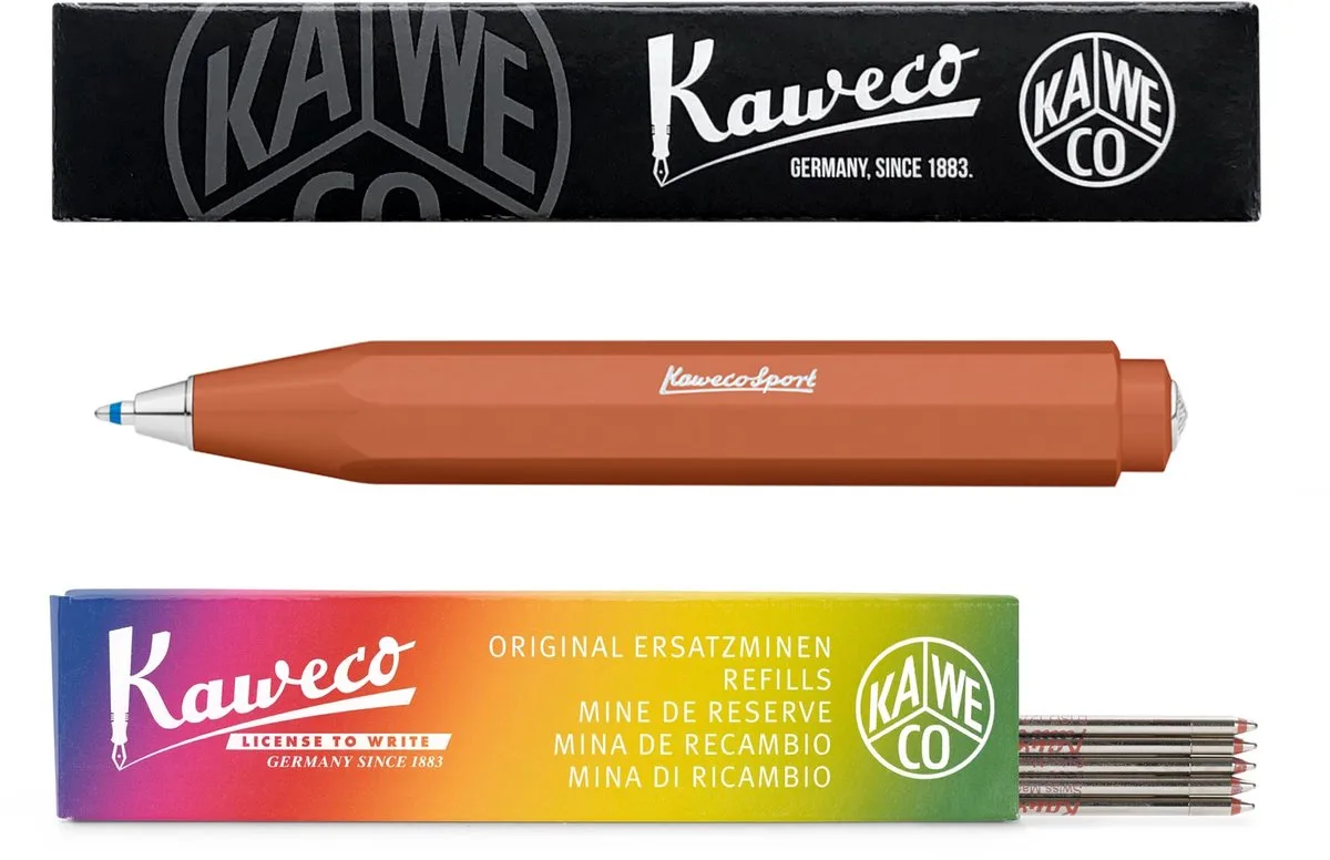 Balpen - Skyline Sport - Fox (Roodbruin) - Met doosje Balpenvullingen MEDIUM ROOD fra Kaweco i Brun – produktbillede