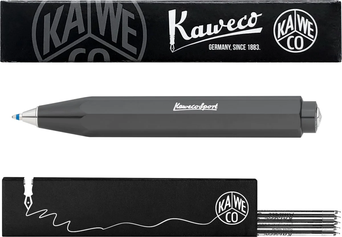 Balpen - Skyline Sport - Grey - Met doosje Balpenvullingen MEDIUM Zwart fra Kaweco i Grå – produktbillede