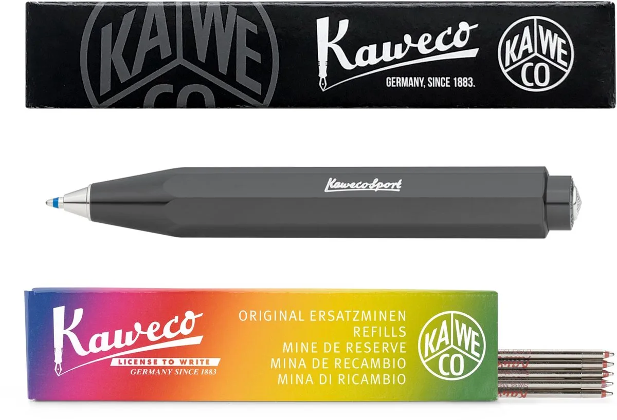 Balpen - Skyline Sport - Grey - Met doosje Balpenvullingen MEDIUM ROOD fra Kaweco i Grå – produktbillede