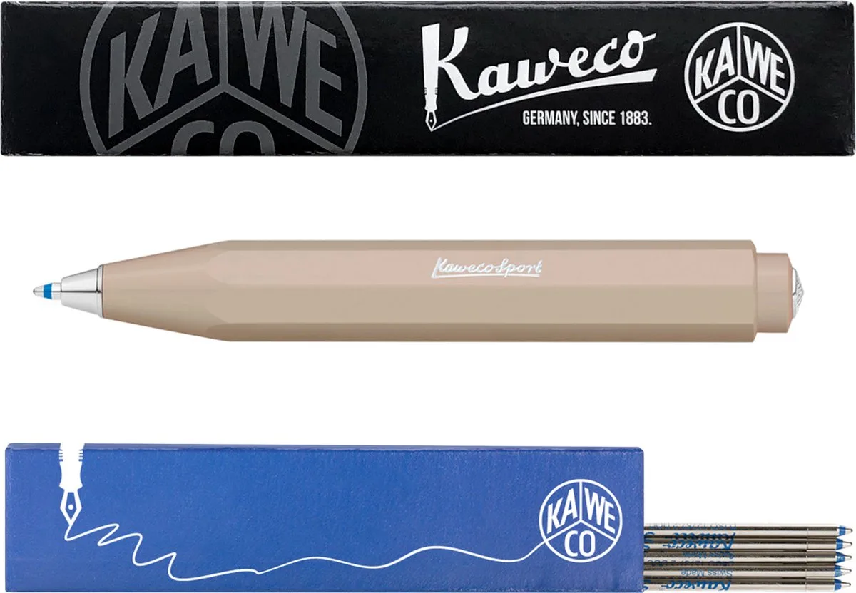 Balpen - Skyline Sport - Macchiato - Met doosje Balpenvullingen MEDIUM Blauw fra Kaweco i Brun – produktbillede