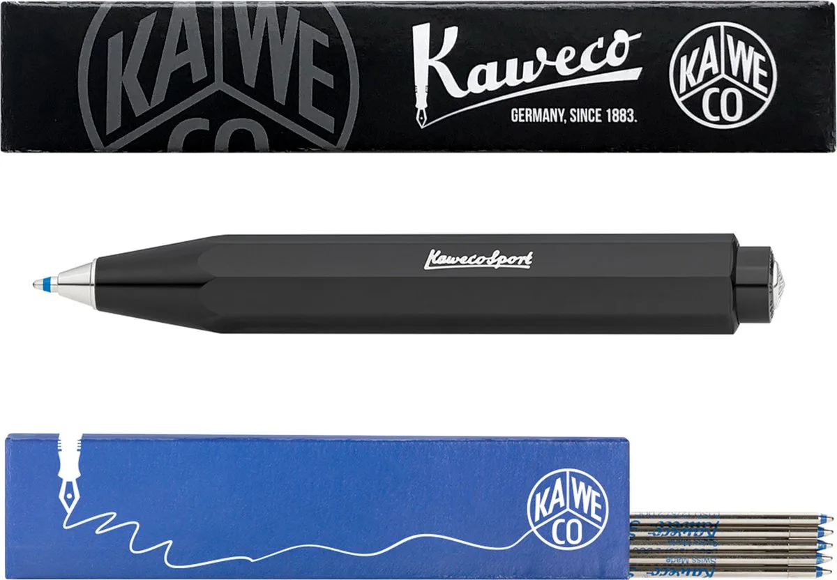 Balpen - Skyline Sport - Met doosje Balpenvullingen MEDIUM Blauw de Kaweco en Noir – photo produit