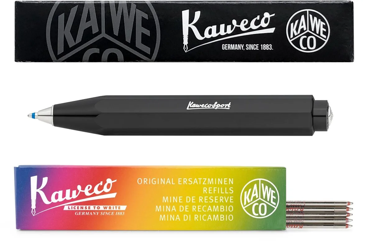 Balpen - Skyline Sport - Met doosje Balpenvullingen MEDIUM ROOD fra Kaweco i Sort – produktbillede