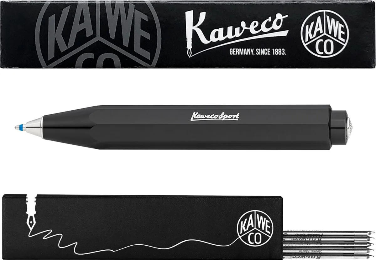 Balpen - Skyline Sport - Zwart - Met doosje Balpenvullingen MEDIUM Zwart fra Kaweco i Sort – produktbillede