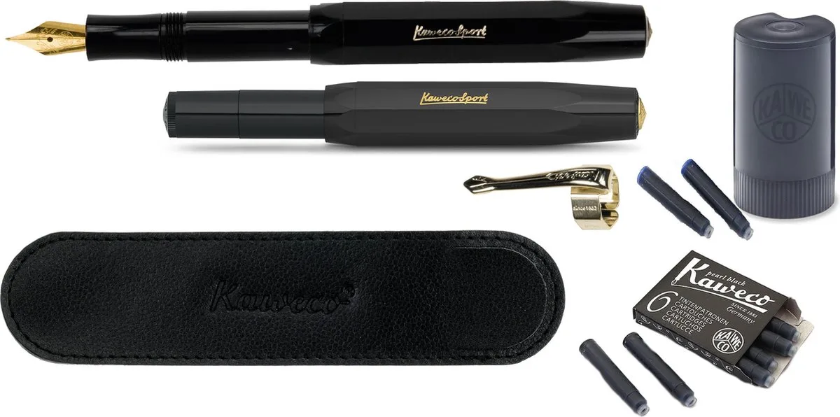 Cadeauset 2 (5delig) Sport Classic Black Fountain Pen - Medium van Kaweco in Zwart – productfoto