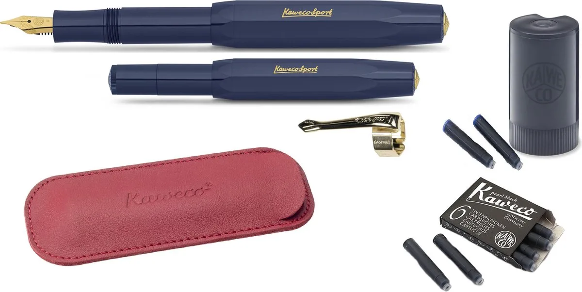 Cadeauset (5delig) Sport Classic Navy Fountain Pen - Medium van Kaweco in Blauw – productfoto