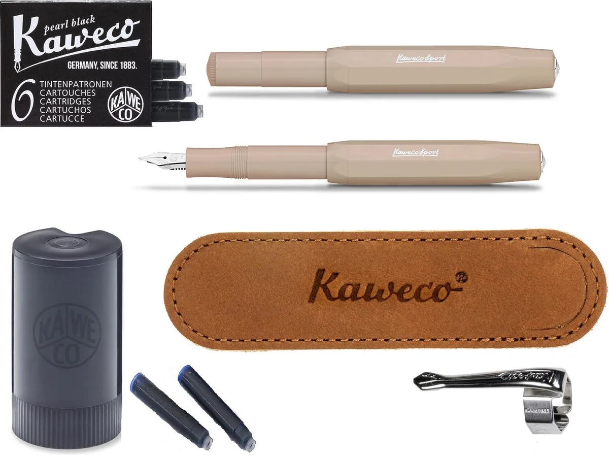 Cadeauset (5delig) Sport Skyline Macchiato Fountain Pen - Medium van Kaweco in Bruin – productfoto