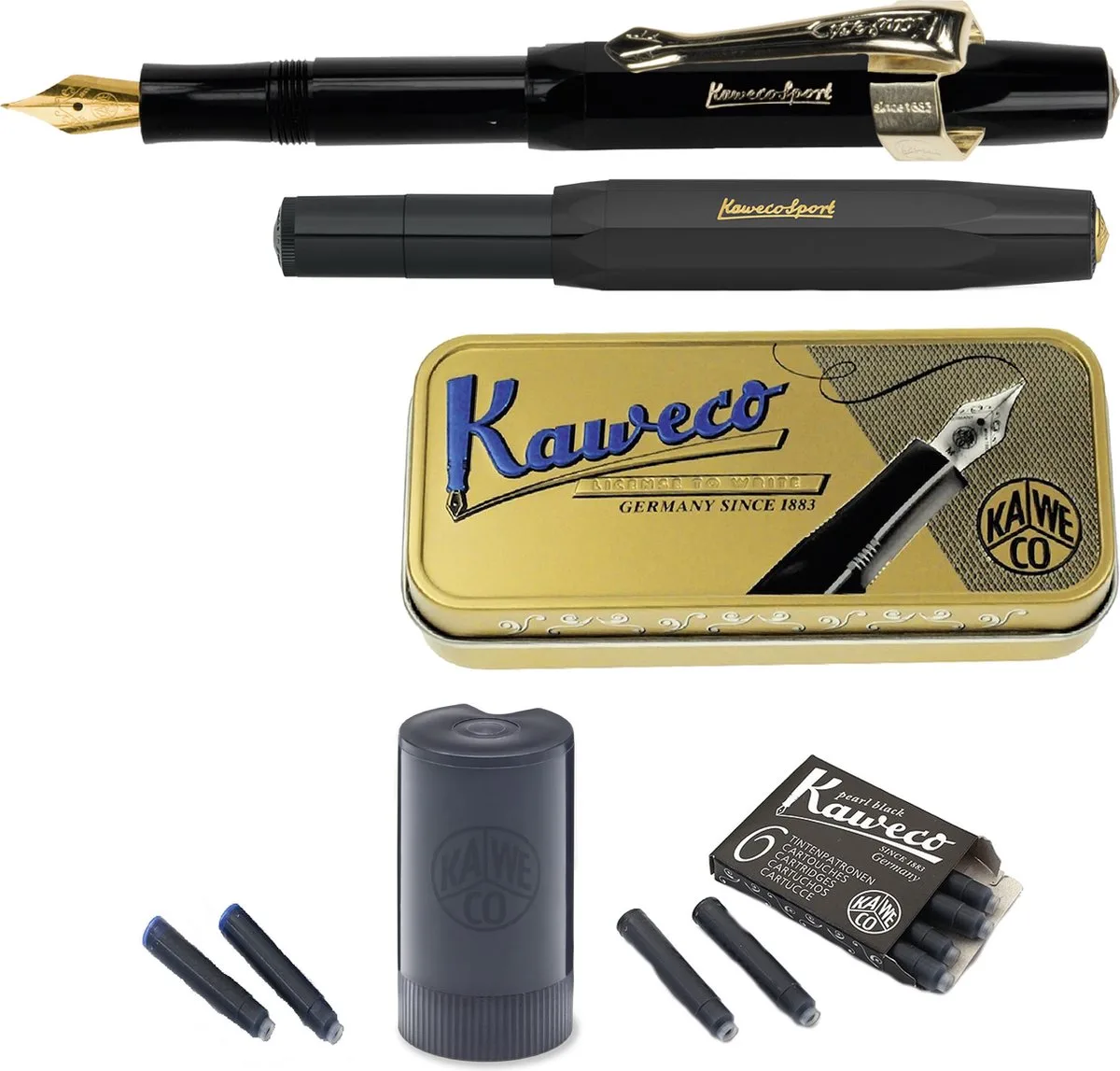 Cadeauset (5delig) Vulpen Sport Classic Black Fountain Pen - Breed de Kaweco en Noir – photo produit