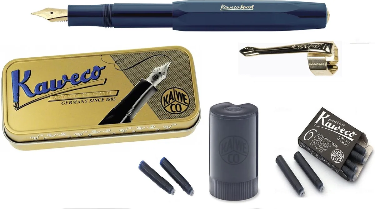 Cadeauset (5delig) Vulpen Sport Classic Navy Fountain Pen - Breed de Kaweco en Bleu – photo produit