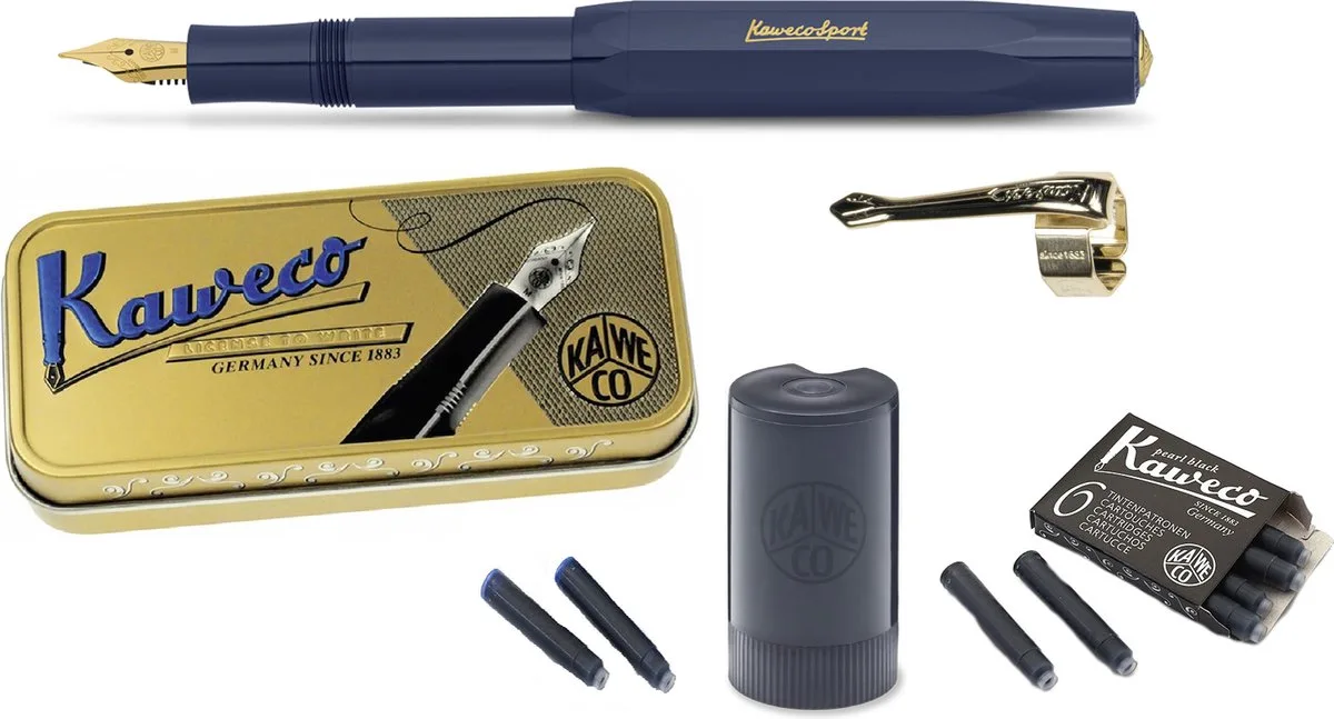 Cadeauset (5delig) Vulpen Sport Classic Navy Fountain Pen - Medium by Kaweco in Blue – product photo