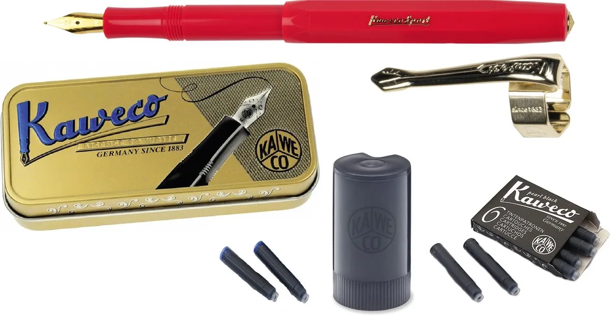 Cadeauset (5delig) Vulpen Sport Classic Red Fountain Pen - Breed de Kaweco en Rouge – photo produit