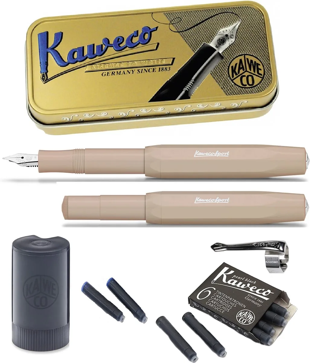 Cadeauset (5delig) Vulpen Sport Skyline Macchiato Fountain Pen - Medium fra Kaweco i Brun – produktbillede