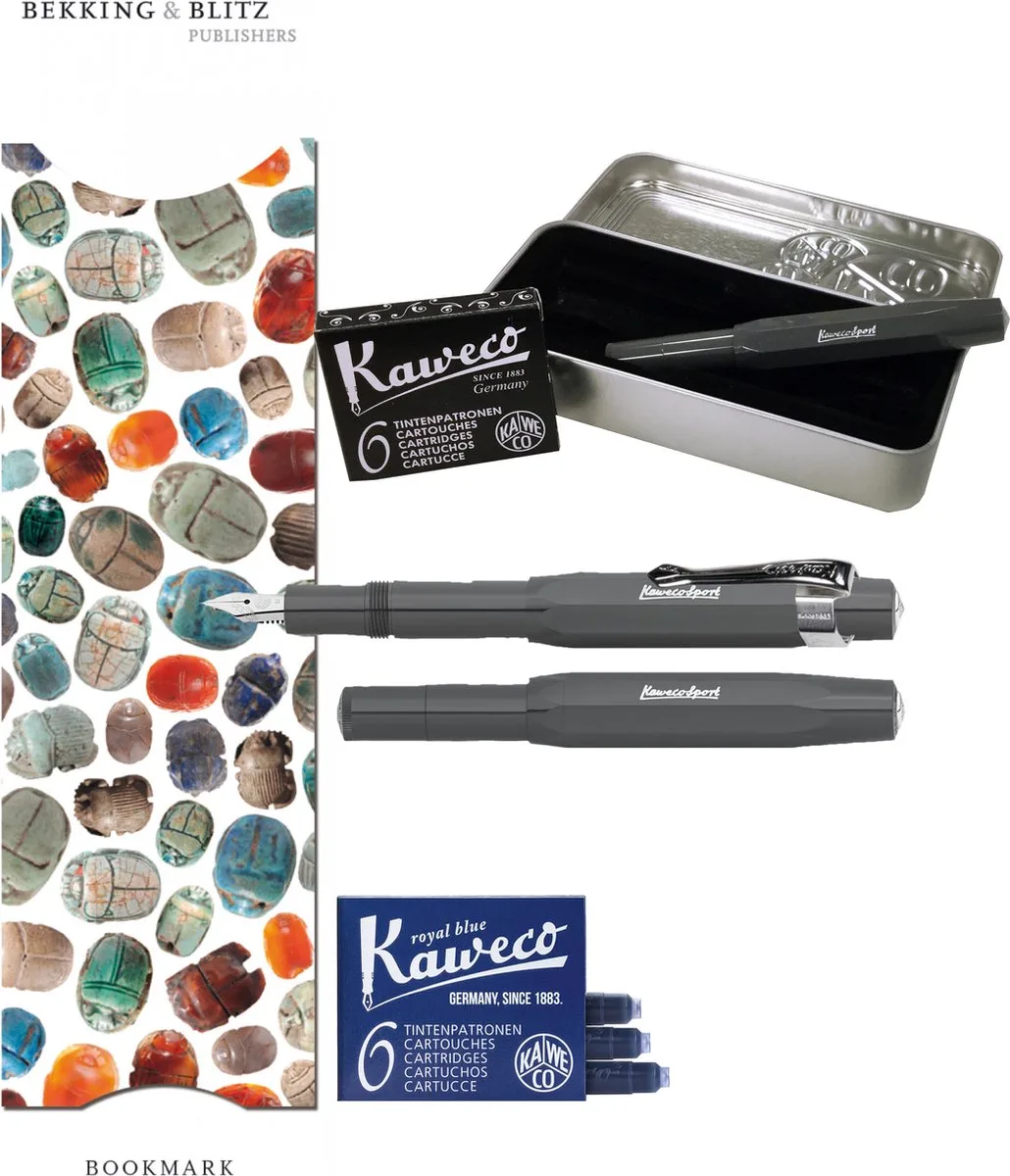 Cadeauset (6 delig) Blikje, Vulpen grey M, Clip, Boekenlegger Scarabee, 2 doosjes vullingen fra Kaweco i Grå – produktbillede