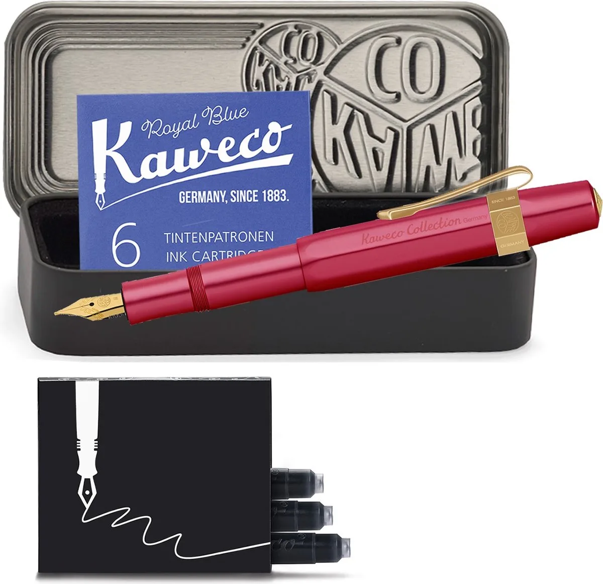 Cadeauset - AL SPORT - Collection - Vulpen - Fine - Ruby Red - Clip Gold Plated - 2 Doosjes Vullingen fra Kaweco i Ruby Red f – produktbillede