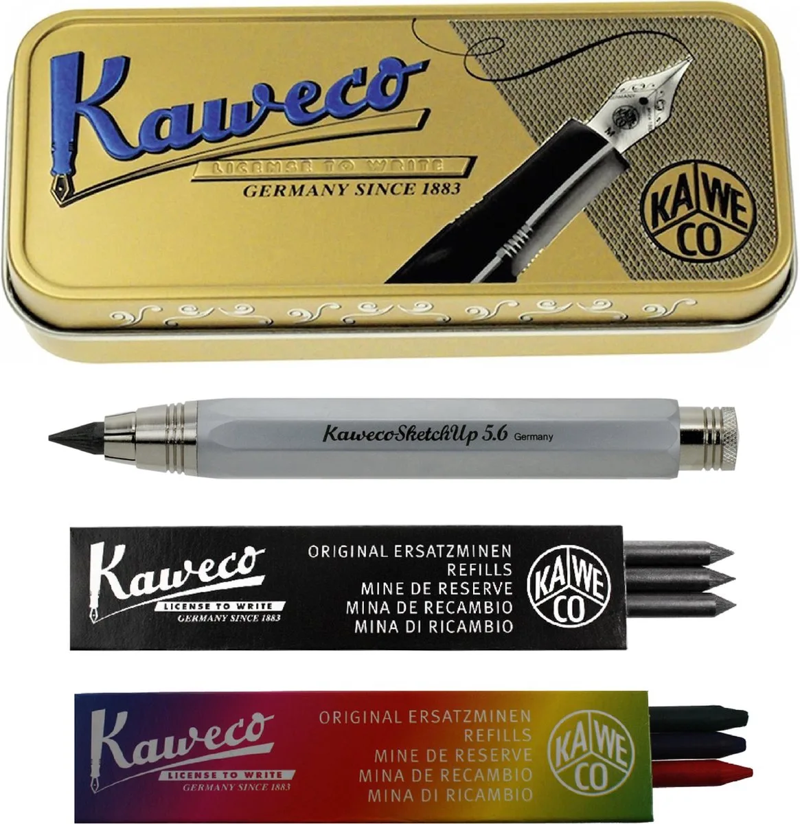 Cadeauset SKETCH vulpotlood met vullingen G K in blikje de Kaweco en Chrome mat – photo produit