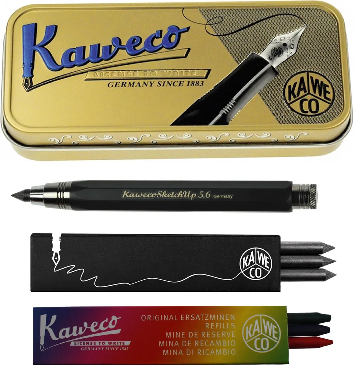 Cadeauset SKETCH vulpotlood met vullingen G K in blikje van Kaweco in Zwart – productfoto