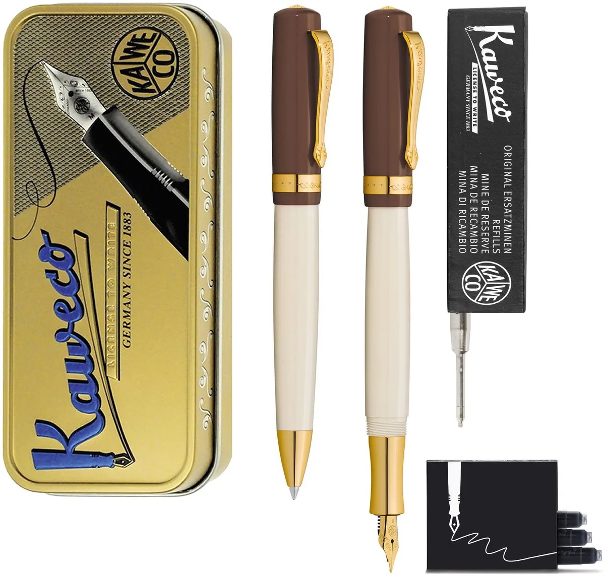 Cadeauset - Student 20's Jazz - Vulpen (Medium) - Balpen - extra vullingen fra Kaweco i Brun – produktbillede