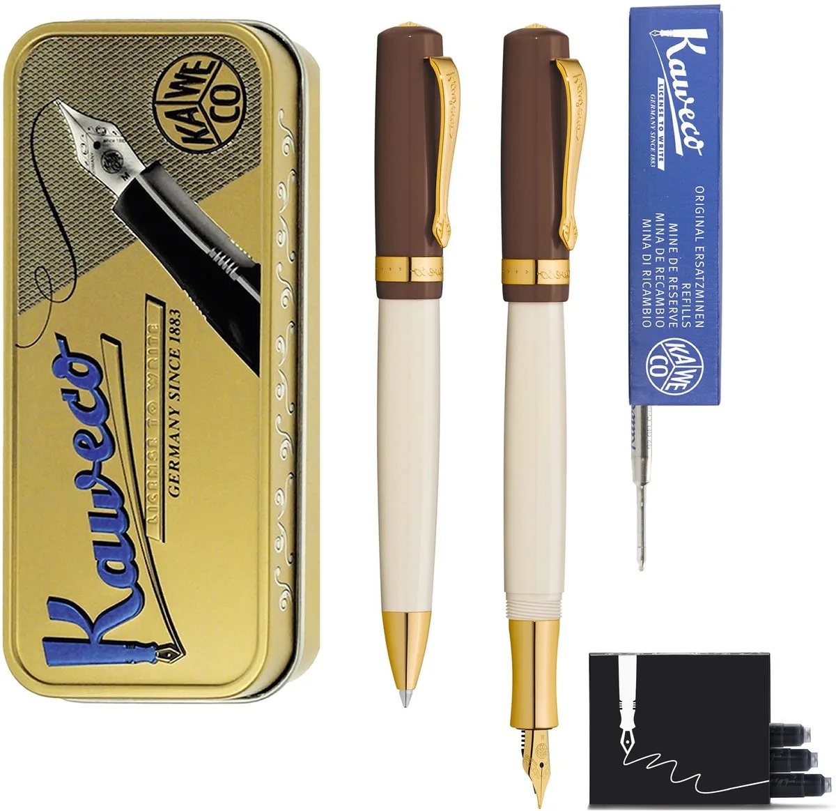 Cadeauset - Student 20's Jazz - Vulpen (Medium) - Balpen - extra vullingen fra Kaweco i Brun – produktbillede