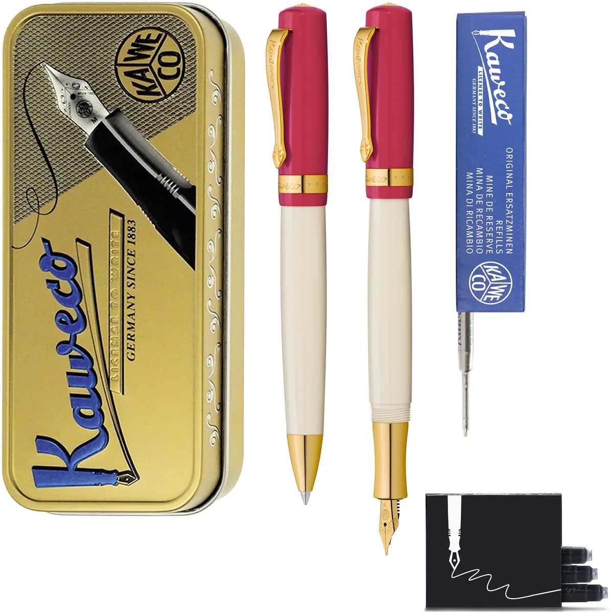 Cadeauset - Student 30's Blues - Vulpen (Medium) - Balpen - extra vullingen fra Kaweco i Rød – produktbillede