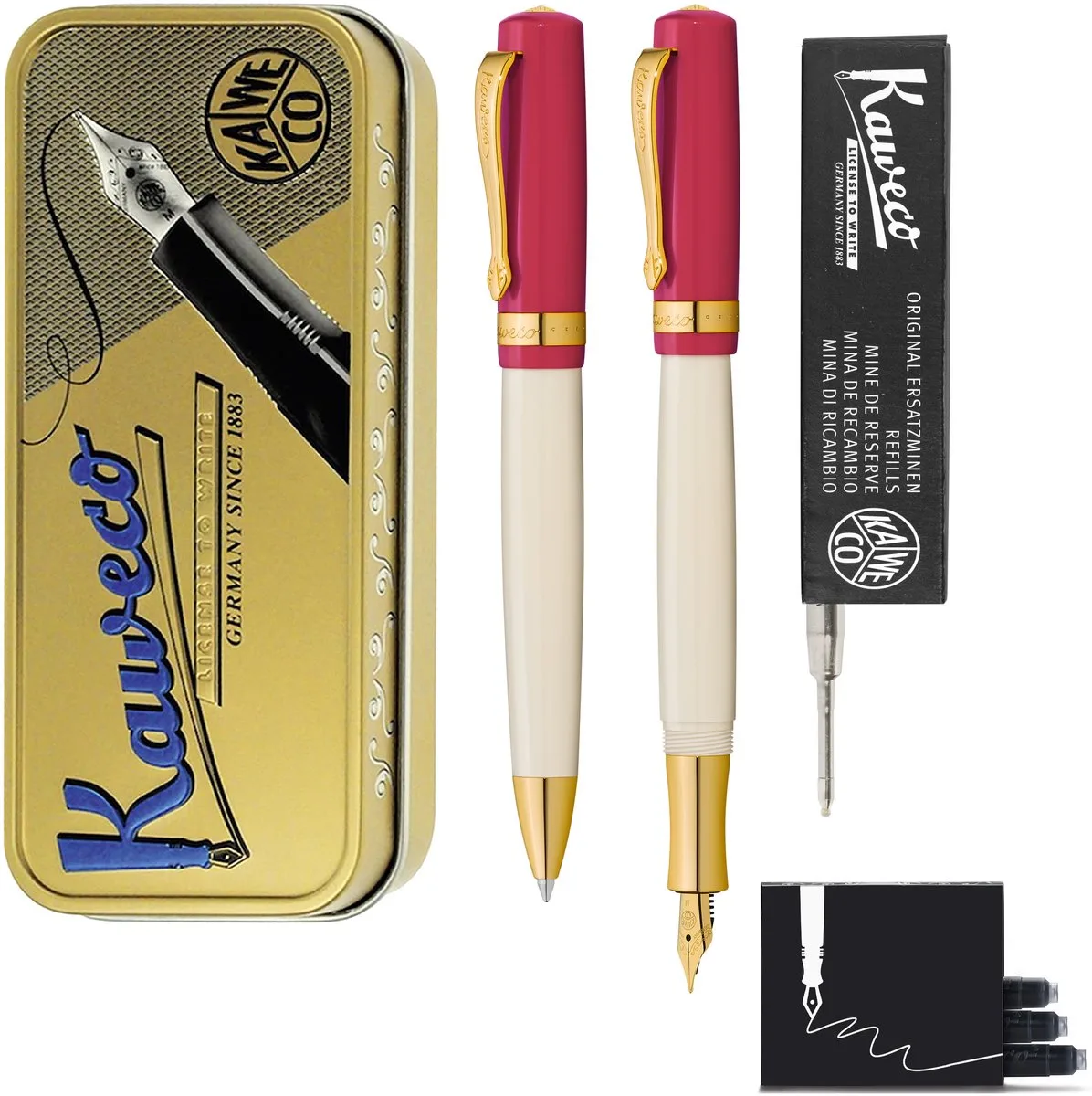 Cadeauset - Student 30's Blues - Vulpen (Medium) - Balpen - extra vullingen fra Kaweco i Rød – produktbillede