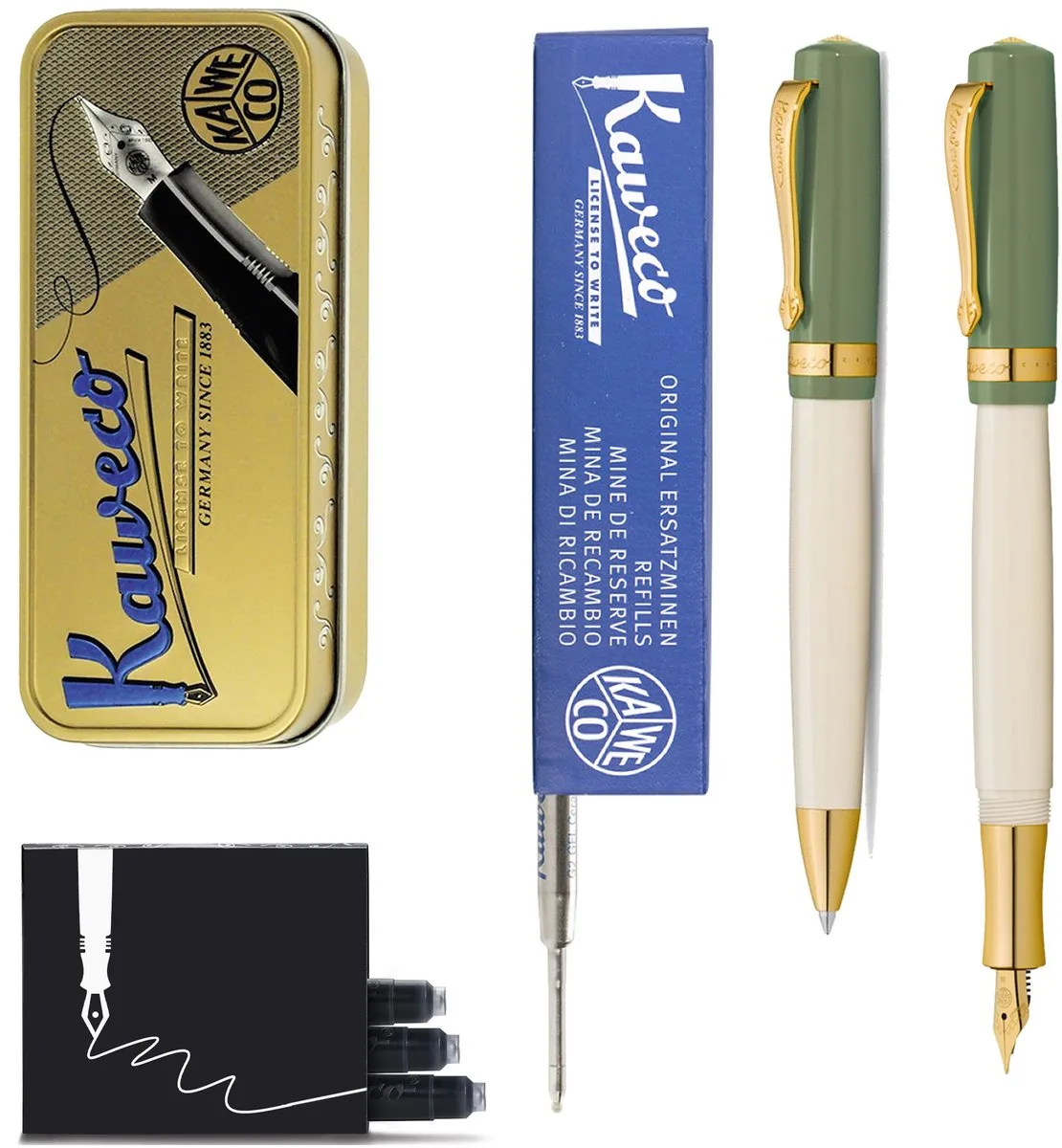 Cadeauset - Student 60's Swing - Vulpen (Medium) - Balpen - extra vullingen fra Kaweco i Grøn – produktbillede