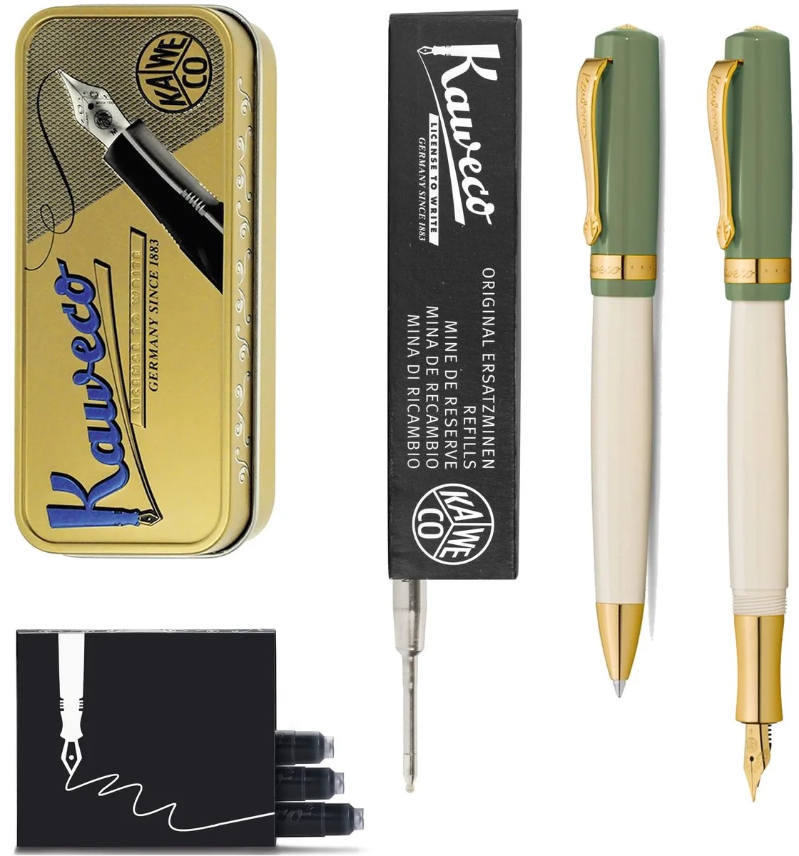 Cadeauset - Student 60's Swing - Vulpen (Medium) - Balpen - extra vullingen fra Kaweco i Grøn – produktbillede