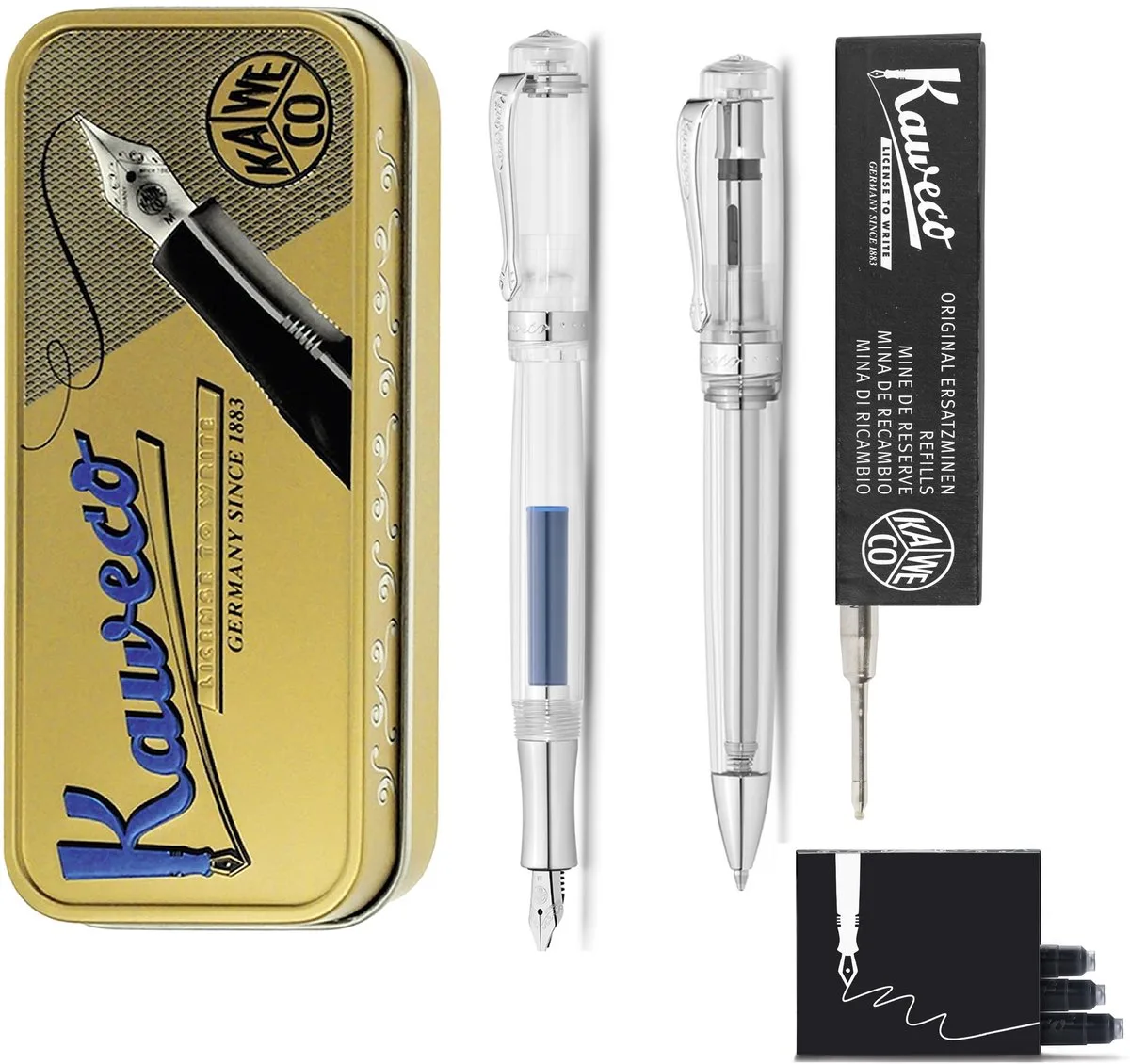 Cadeauset - Student Transparent - Vulpen (Medium) - Balpen - extra vullingen fra Kaweco i Gennemsigtig – produktbillede