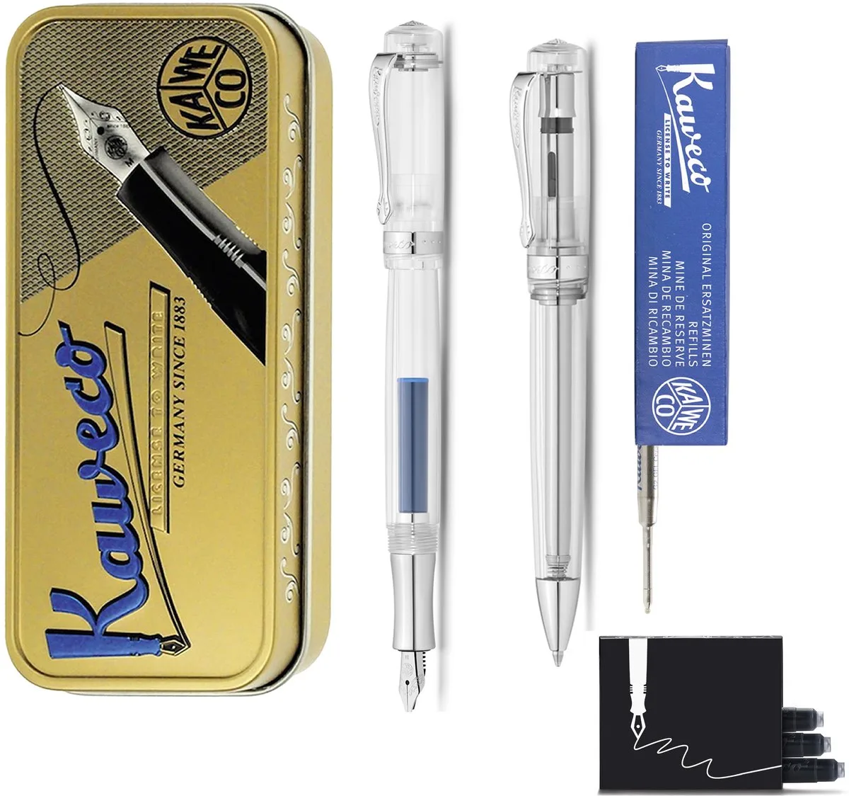 Cadeauset - Student Transparent - Vulpen (Medium) - Balpen - extra vullingen fra Kaweco i Gennemsigtig – produktbillede