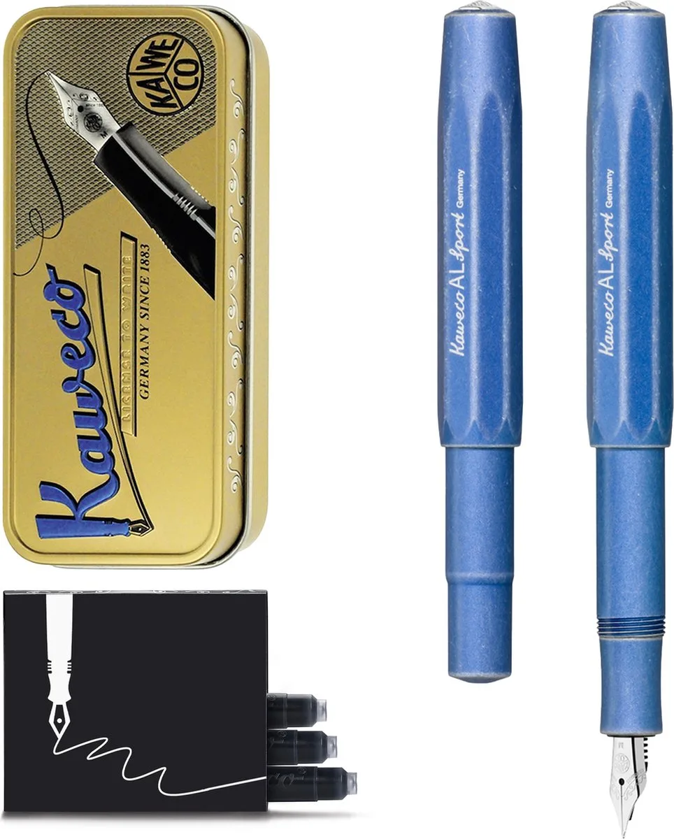 Cadeauset - Vulpen - Alu Sport - Stone Washed Blue - Extra Fine - doosje Vullingen van Kaweco in Blauw – productfoto