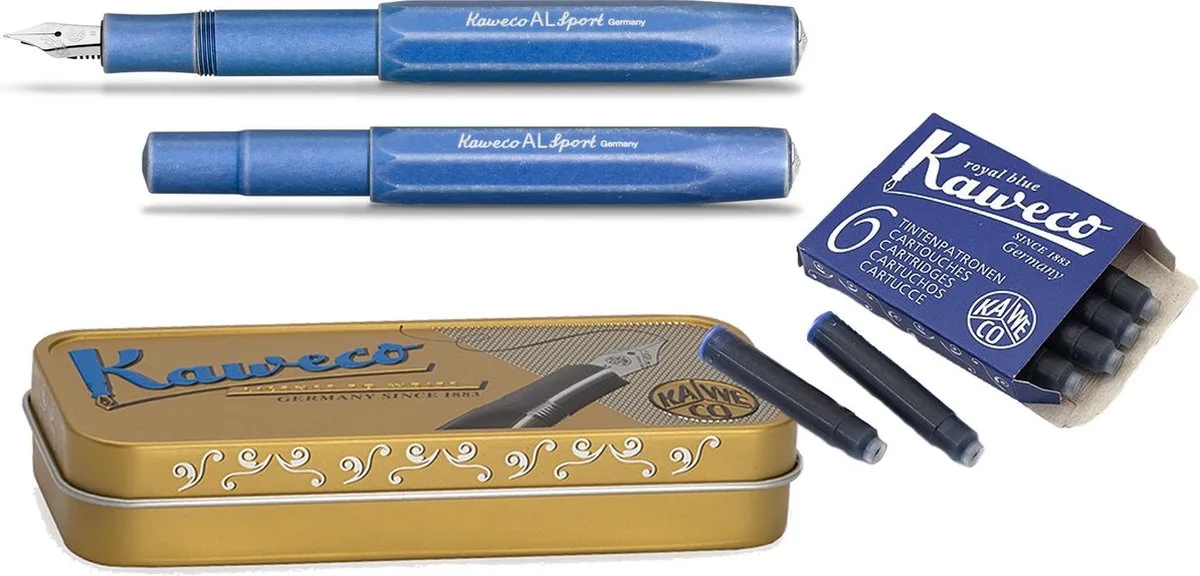 Cadeauset - Vulpen - Alu Sport - Stone Washed Blue - Fine - doosje vullingen van Kaweco in Blauw – productfoto
