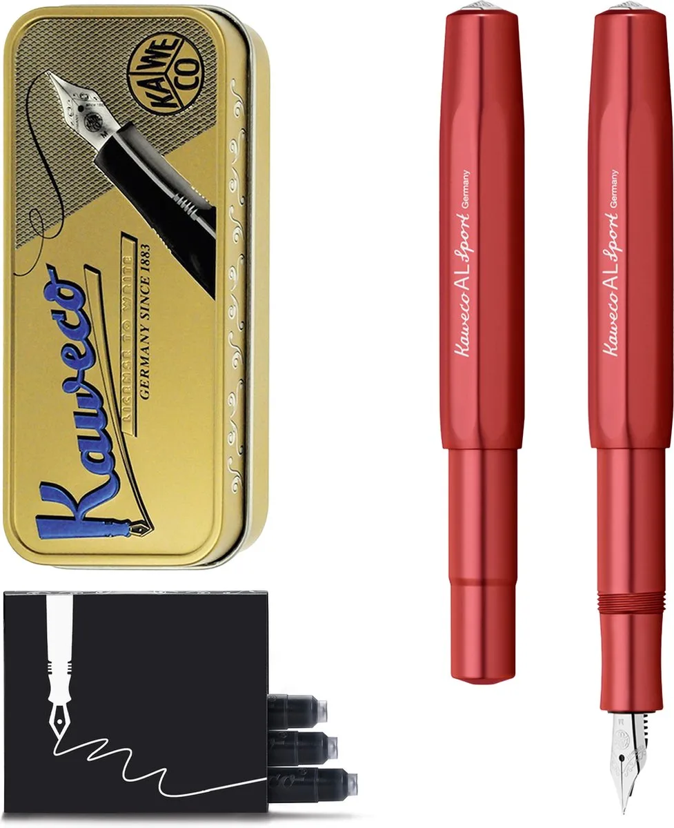 Cadeauset - Vulpen - ALUMINIUM SPORT - RED - Extra Fine - Vintage blikje - Extra Doosje Vullingen van Kaweco in Rood – productfoto