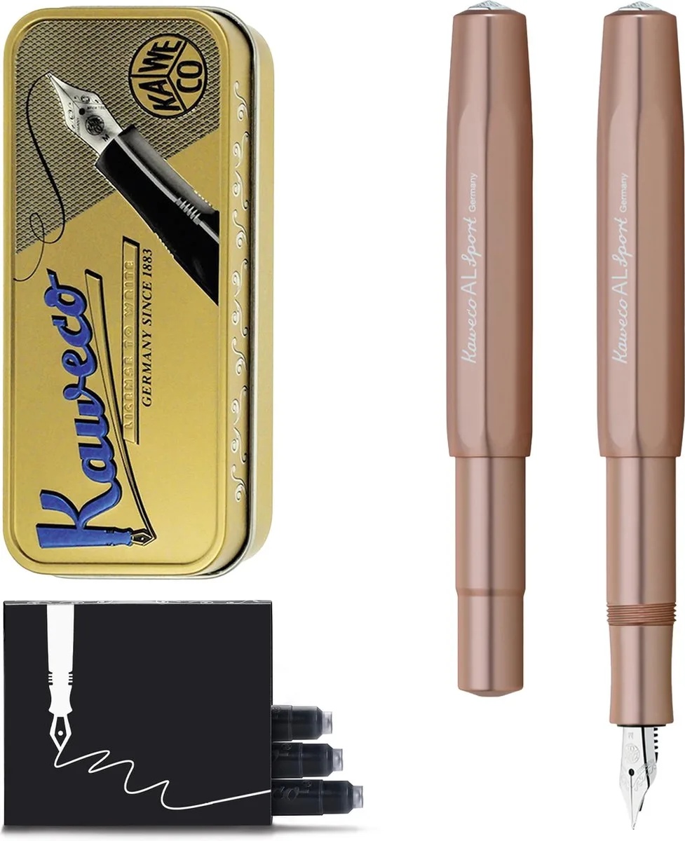 Cadeauset - Vulpen - ALUMINIUM SPORT - ROSE GOLD - Medium - Vintage blikje - Extra Doosje Vullingen van Kaweco in Roze – productfoto