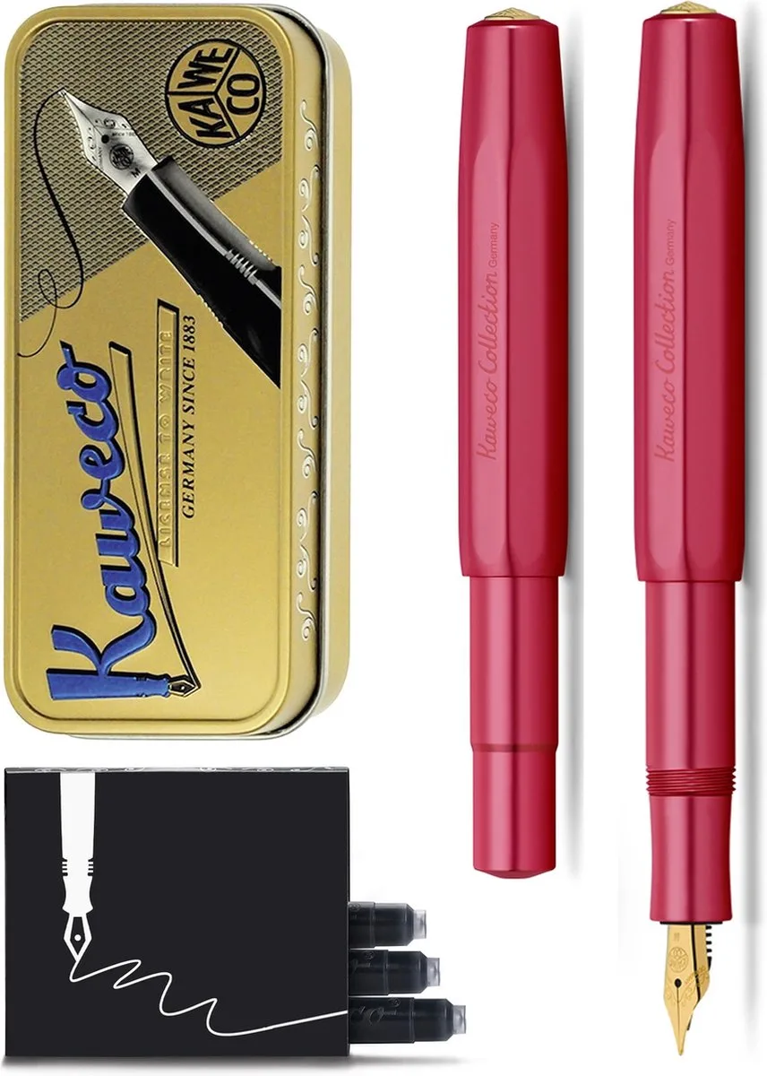 Cadeauset - Vulpen - ALUMINIUM SPORT - Sport Aluminium Ruby Red - Breed - Vintage blikje - Extra Doosje Vullingen van Kaweco in Rood – productfoto