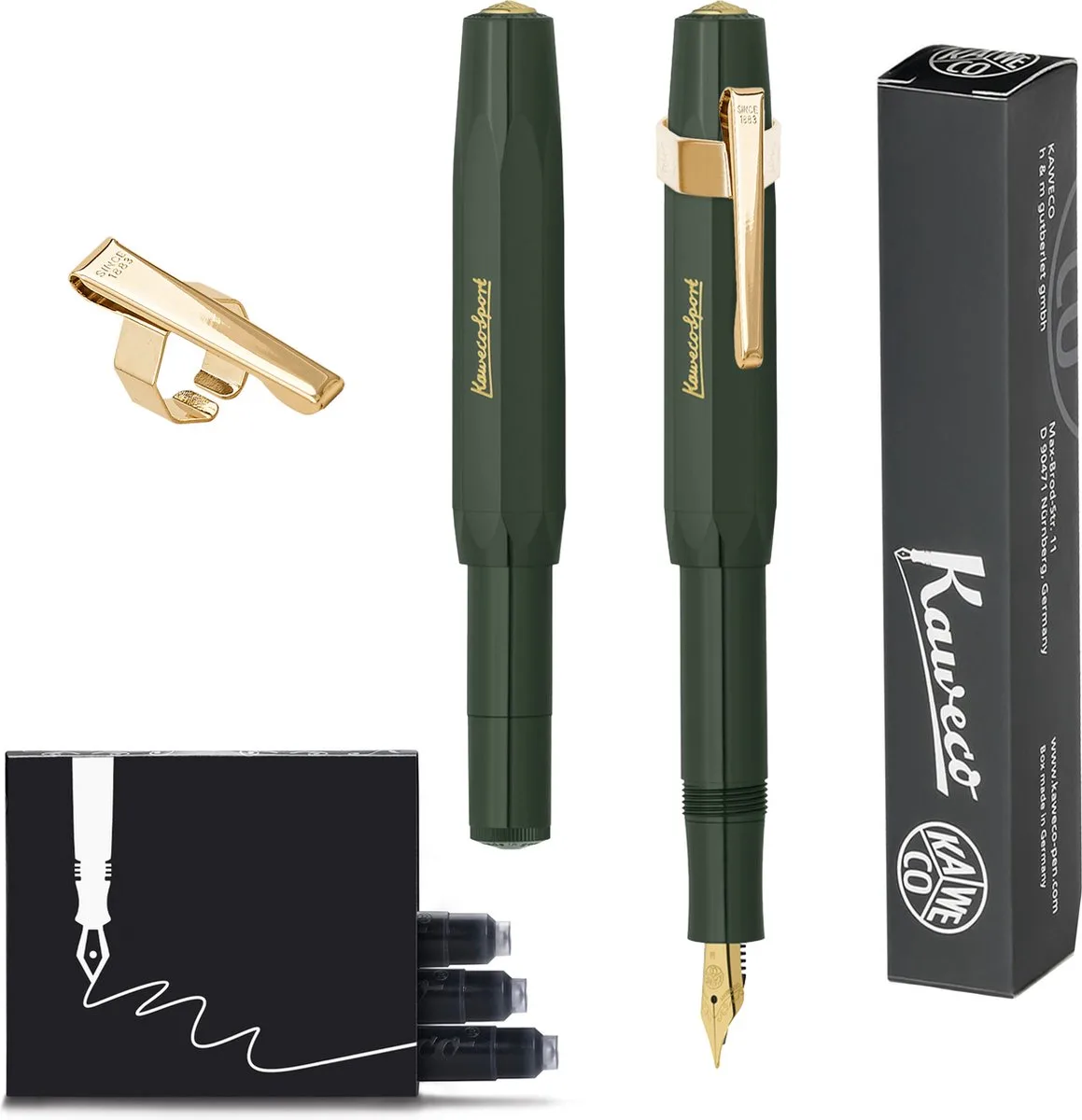 CLASSIC SPORT Fountain Pen - Breed - Oktogonal Clip Vergoldet - Doosje Vullingen fra Kaweco i Grøn – produktbillede
