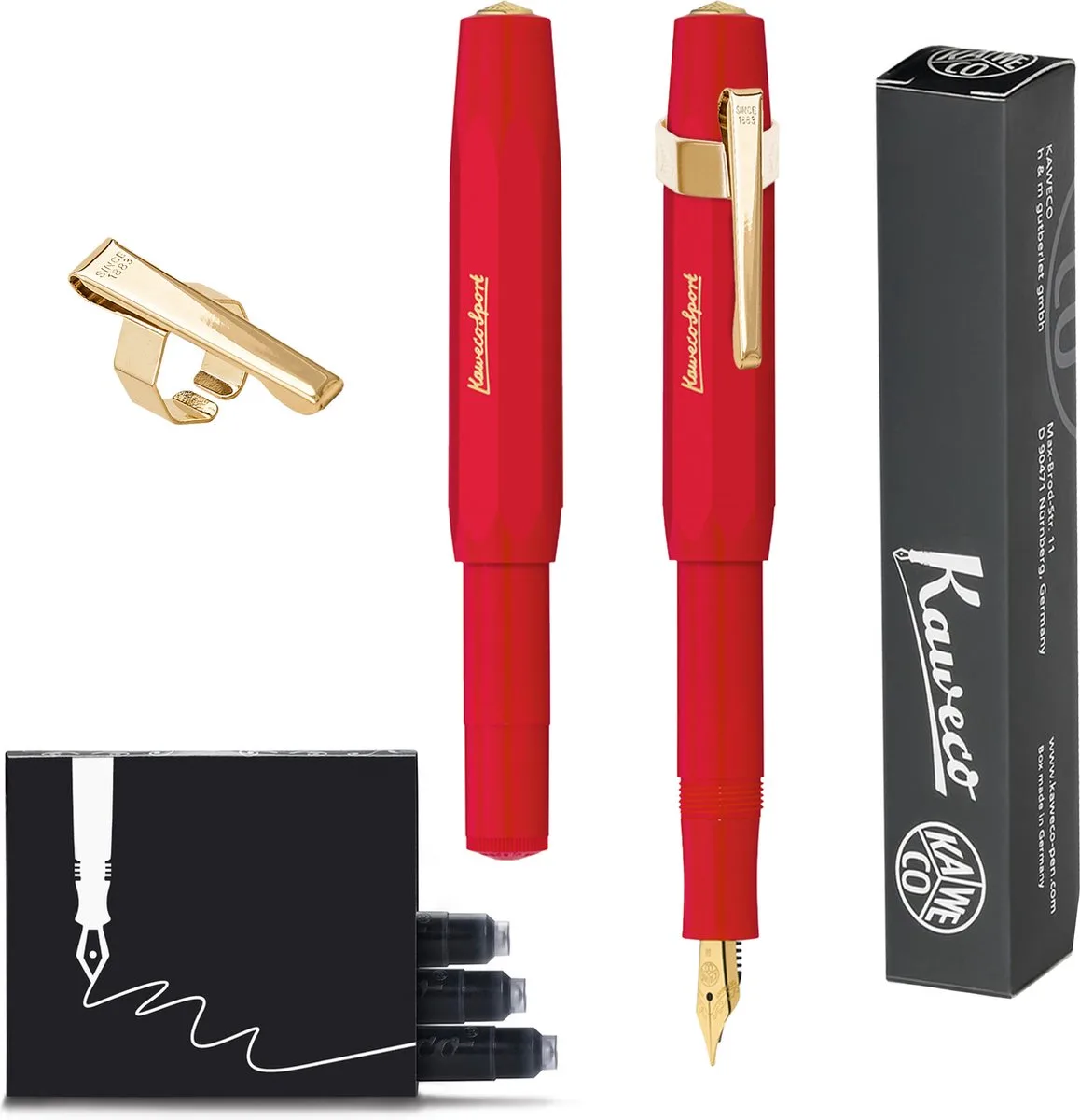CLASSIC SPORT Fountain Pen - Extra Fine - Oktogonal Clip Vergoldet - Doosje Vullingen fra Kaweco i Rød – produktbillede
