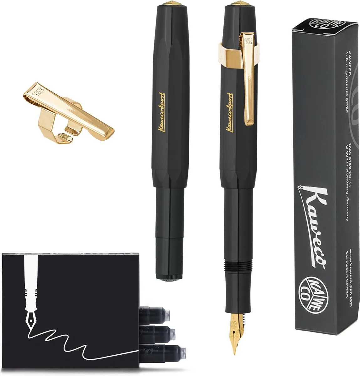 CLASSIC SPORT Fountain Pen - Extra Fine - Oktogonal Clip Vergoldet - Doosje Vullingen fra Kaweco i Sort – produktbillede