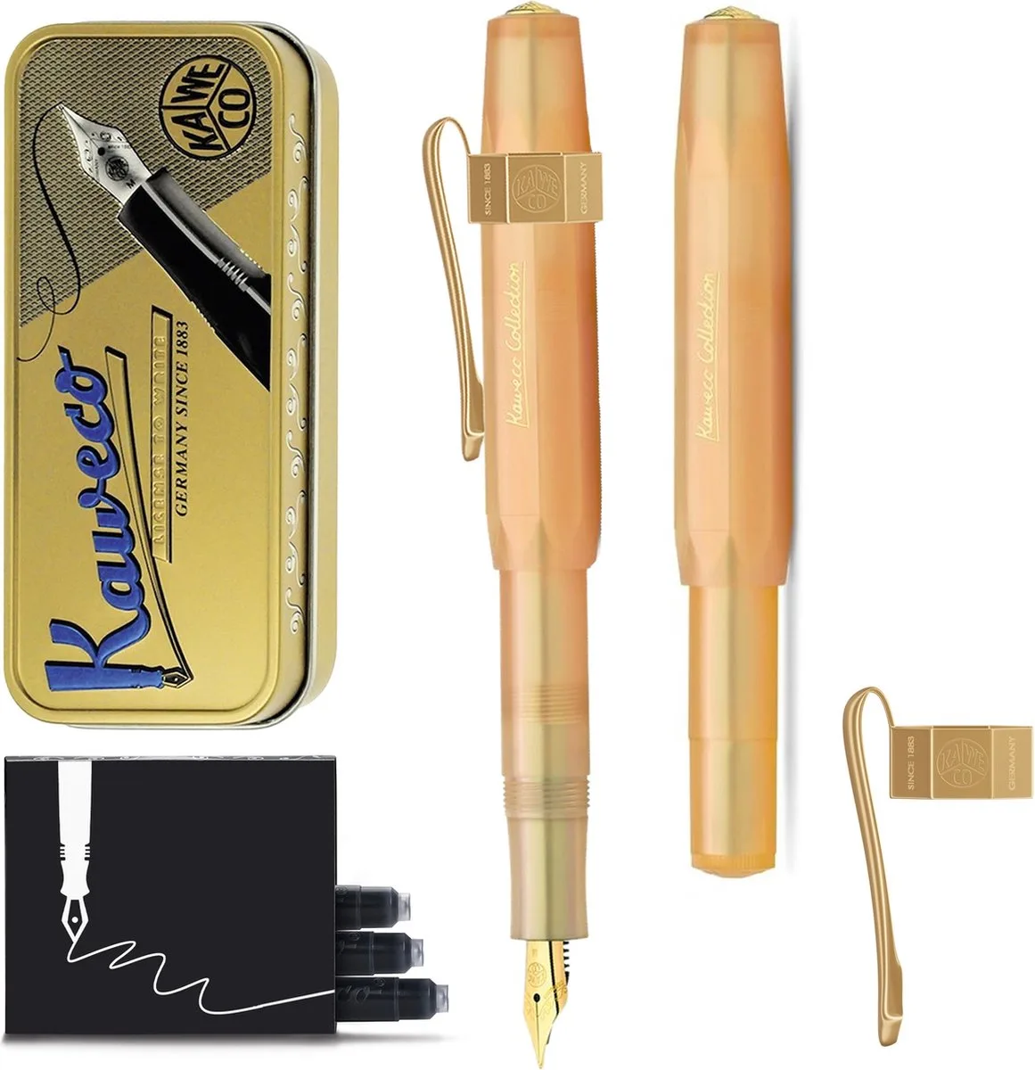 Collection Apricot Pearl - EXTRA BREED - Vulpen - met clip - Limited Edition - in vintage blikje - met extra doosje vullingen van Kaweco in Oranje – productfoto