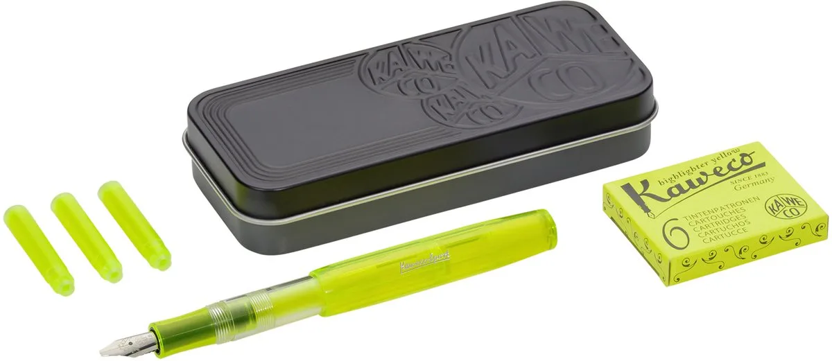Ice Glow Marker Set Marker Vulpen in blik met vullingen fra Kaweco i Fluoriserend – produktbillede