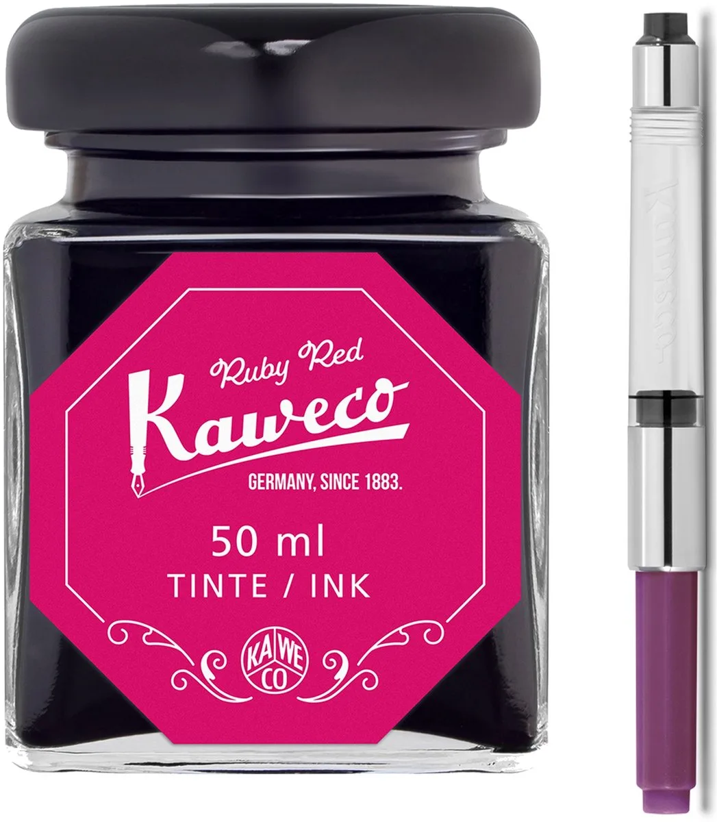 Ink bottle en Standaard Converter - Ruby Red - potje vulpeninkt - Rode originele Kaweco-inkt in 50 ml glas - Converter met rode achterkant de Kaweco en Rouge – photo produit